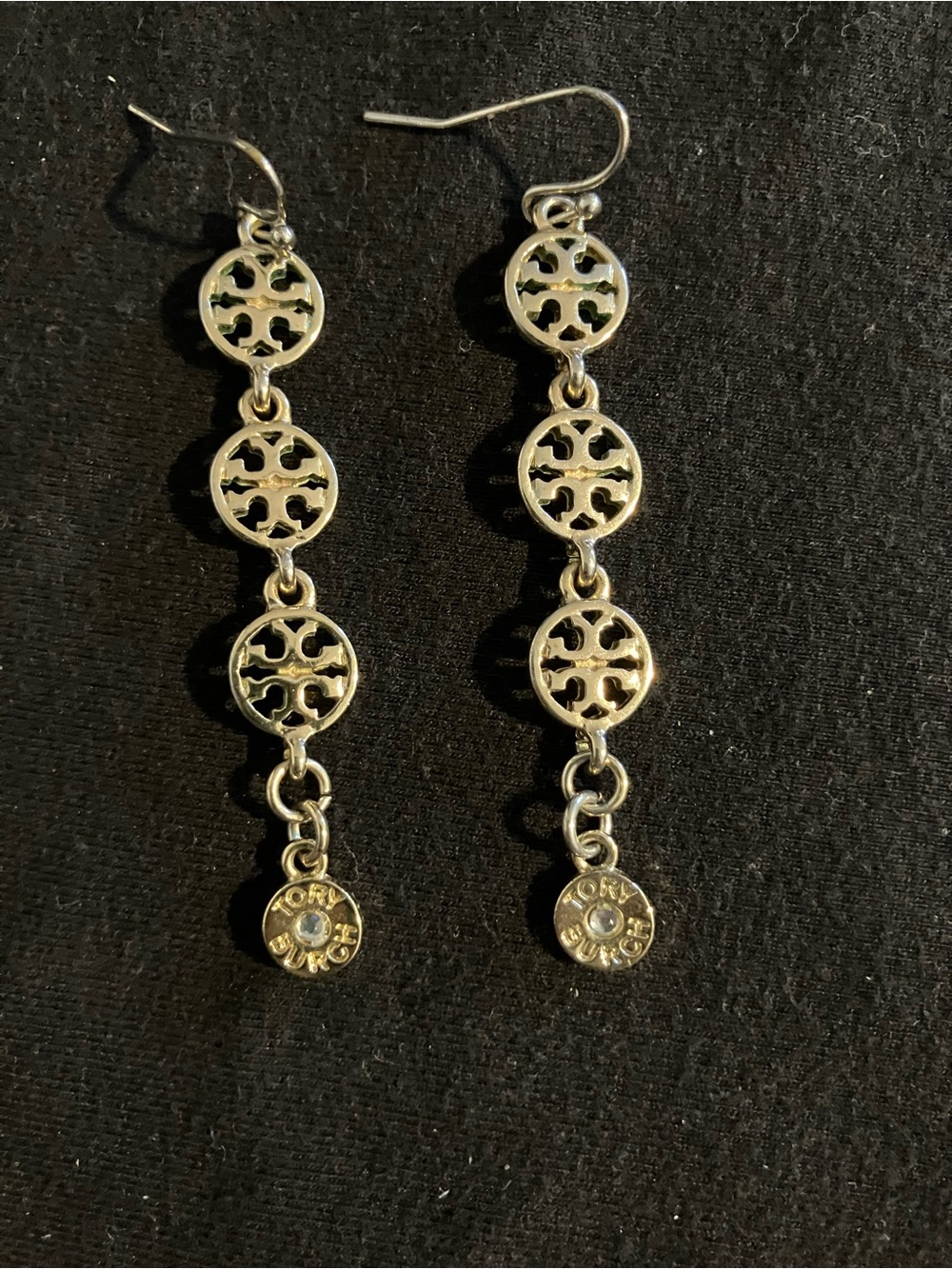 Tory Burch Gold Linked Logo Drop Earrings